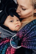 Żakardowa chusta kółkowa do noszenia dzieci, 60% bawełna, 28% wełna merino, 8% jedwab, 4% kaszmir, ramię bez zakładek - PAWI OGO