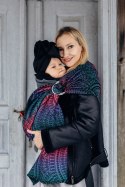 Żakardowa chusta kółkowa do noszenia dzieci, 60% bawełna, 28% wełna merino, 8% jedwab, 4% kaszmir, ramię bez zakładek - PAWI OGO