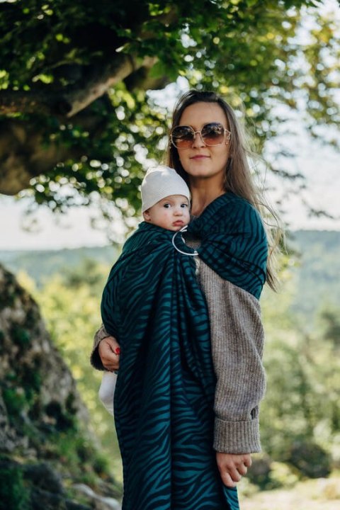 Żakardowa chusta kółkowa do noszenia dzieci (63% bawełna, 37% wełna merino), ramię bez zakładek - ZEBRA - SAVANNA - standard 1.8