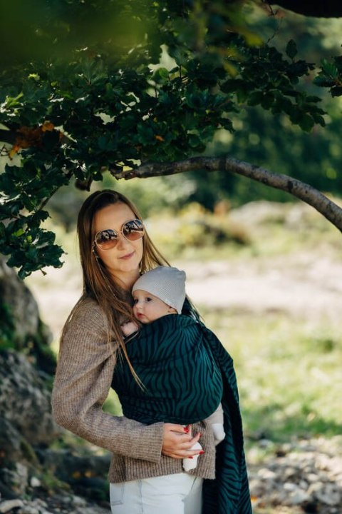 Żakardowa chusta kółkowa do noszenia dzieci (63% bawełna, 37% wełna merino), ramię bez zakładek - ZEBRA - SAVANNA - standard 1.8