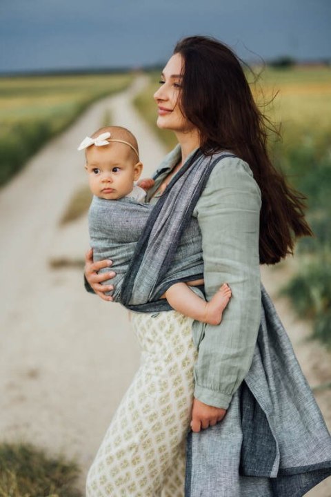 Chusta do noszenia dzieci, splot chevron, 100% len - ARROW - WAVE - rozmiar XS