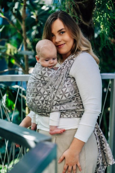 Żakardowa chusta do noszenia dzieci, 55% bawełna, 45% TENCEL™ Lyocell - HEXAFLOWERS - MIRROR - rozmiar M (drugi gatunek)