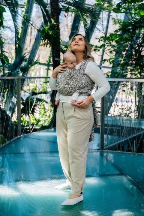 Żakardowa chusta do noszenia dzieci, 55% bawełna, 45% TENCEL™ Lyocell - HEXAFLOWERS - MIRROR - rozmiar M (drugi gatunek)