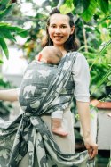 Żakardowa chusta do noszenia dzieci (68% bawełna, 16% len, 16% modal) - BIRDY - WHITE NOISE - rozmiar XS