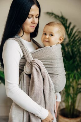 Chusta do noszenia dzieci, tkana splotem jodełkowym, bawełna - MAŁA JODEŁKA ALMOND - rozmiar M