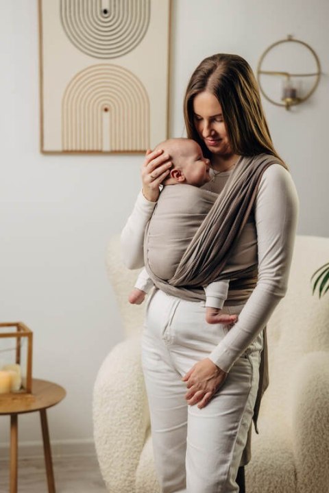 Moja pierwsza chusta do noszenia dzieci, tkana splotem jodełkowym, bawełna - MAŁA JODEŁKA BABY CAFFE LATTE - rozmiar M (drugi ga