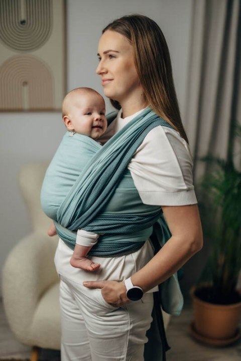 Moja pierwsza chusta do noszenia dzieci, tkana splotem jodełkowym, bawełna - MAŁA JODEŁKA BABY MINT - rozmiar L