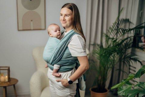 Moja pierwsza chusta do noszenia dzieci, tkana splotem jodełkowym, bawełna - MAŁA JODEŁKA BABY MINT - rozmiar L