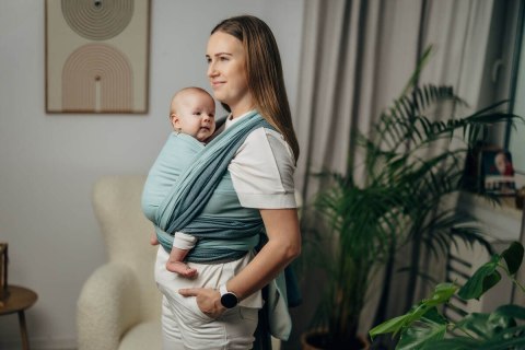 Moja pierwsza chusta do noszenia dzieci, tkana splotem jodełkowym, bawełna - MAŁA JODEŁKA BABY MINT - rozmiar M