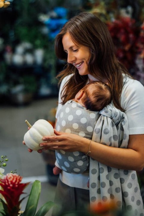 Żakardowa chusta do noszenia dzieci, 100% bawełna - POLKA DOTS - PLOP - rozmiar L