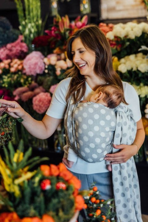 Żakardowa chusta do noszenia dzieci, 100% bawełna - POLKA DOTS - PLOP - rozmiar L