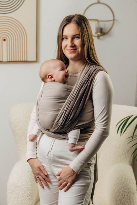 Moja pierwsza chusta do noszenia dzieci, tkana splotem jodełkowym, bawełna - MAŁA JODEŁKA BABY CAFFE LATTE - rozmiar S