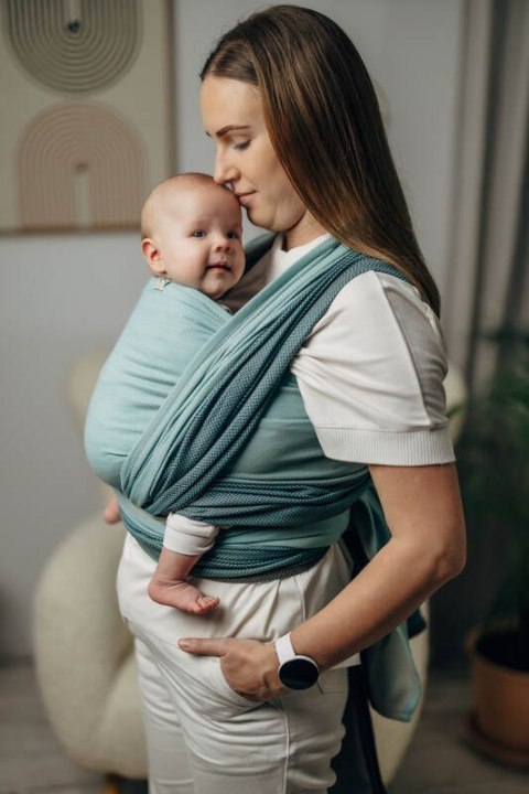 Moja pierwsza chusta do noszenia dzieci, tkana splotem jodełkowym, bawełna - MAŁA JODEŁKA BABY MINT - rozmiar S