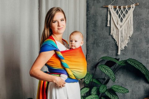 Żakardowa chusta do noszenia dzieci, bawełna - TĘCZOWE DZIECKO - rozmiar M