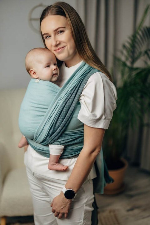 Moja pierwsza chusta do noszenia dzieci, tkana splotem jodełkowym, bawełna - MAŁA JODEŁKA BABY MINT - rozmiar XL