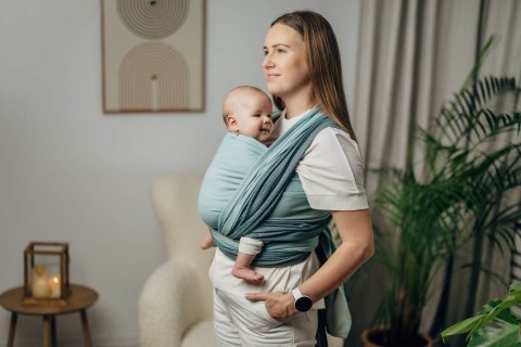 Moja pierwsza chusta do noszenia dzieci, tkana splotem jodełkowym, bawełna - MAŁA JODEŁKA BABY MINT - rozmiar XS
