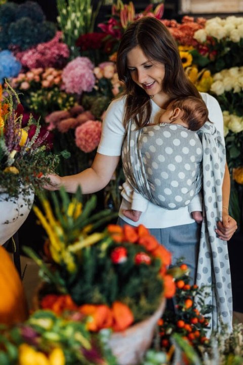 Żakardowa chusta do noszenia dzieci, 100% bawełna - POLKA DOTS - PLOP - rozmiar XS