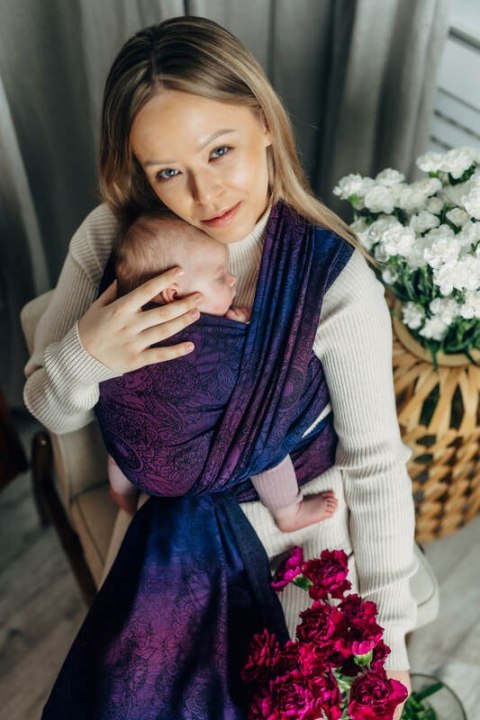 Żakardowa chusta do noszenia dzieci, bawełna - DZIKIE WINO - BOUQUET - rozmiar XL