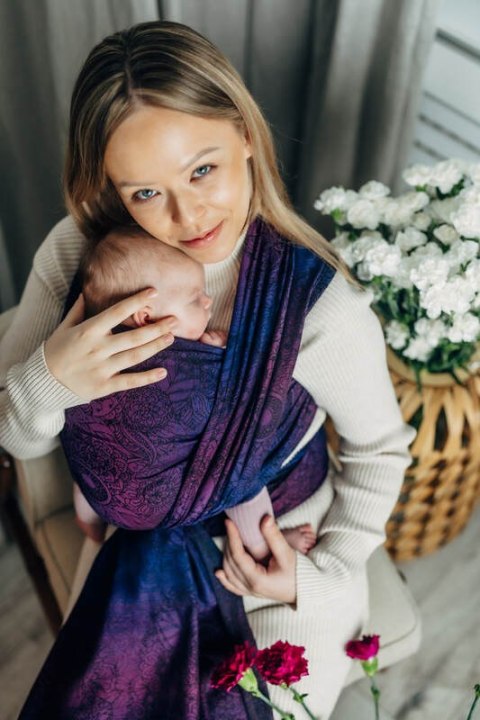 Żakardowa chusta do noszenia dzieci, bawełna - DZIKIE WINO - BOUQUET - rozmiar S
