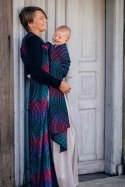 Żakardowa chusta do noszenia dzieci, 60% bawełna, 28% wełna merino, 8% jedwab, 4% kaszmir - PAWI OGON - CZARNY OPAL - rozmiar L