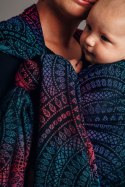 Żakardowa chusta do noszenia dzieci, 60% bawełna, 28% wełna merino, 8% jedwab, 4% kaszmir - PAWI OGON - CZARNY OPAL - rozmiar L