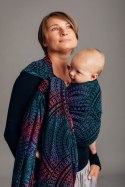 Żakardowa chusta do noszenia dzieci, 60% bawełna, 28% wełna merino, 8% jedwab, 4% kaszmir - PAWI OGON - CZARNY OPAL - rozmiar L