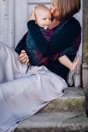 Żakardowa chusta do noszenia dzieci, 60% bawełna, 28% wełna merino, 8% jedwab, 4% kaszmir - PAWI OGON - CZARNY OPAL - rozmiar S