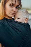 Żakardowa chusta do noszenia dzieci, 59% bawełna, 41% wełna merino - PAWI OGON - PITCH BLACK - rozmiar XL
