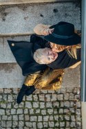 Żakardowa chusta do noszenia dzieci, 59% bawełna, 41% wełna merino - PAWI OGON - PITCH BLACK - rozmiar XL