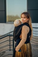 Żakardowa chusta do noszenia dzieci, 59% bawełna, 41% wełna merino - PAWI OGON - PITCH BLACK - rozmiar XS