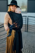 Żakardowa chusta do noszenia dzieci, 59% bawełna, 41% wełna merino - PAWI OGON - PITCH BLACK - rozmiar XS