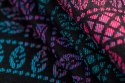 Żakardowa chusta do noszenia dzieci, 60% bawełna, 28% wełna merino, 8% jedwab, 4% kaszmir - PAWI OGON - CZARNY OPAL - rozmiar XS
