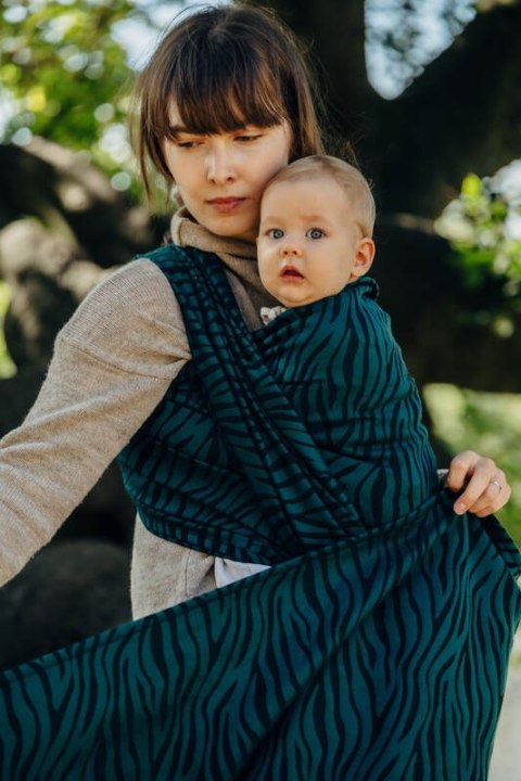 Żakardowa chusta do noszenia dzieci (63% bawełna, 37% wełna merino) - ZEBRA - SAVANNA - rozmiar S