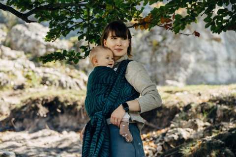 Żakardowa chusta do noszenia dzieci (63% bawełna, 37% wełna merino) - ZEBRA - SAVANNA - rozmiar XS
