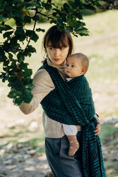 Żakardowa chusta do noszenia dzieci (63% bawełna, 37% wełna merino) - ZEBRA - SAVANNA - rozmiar XS