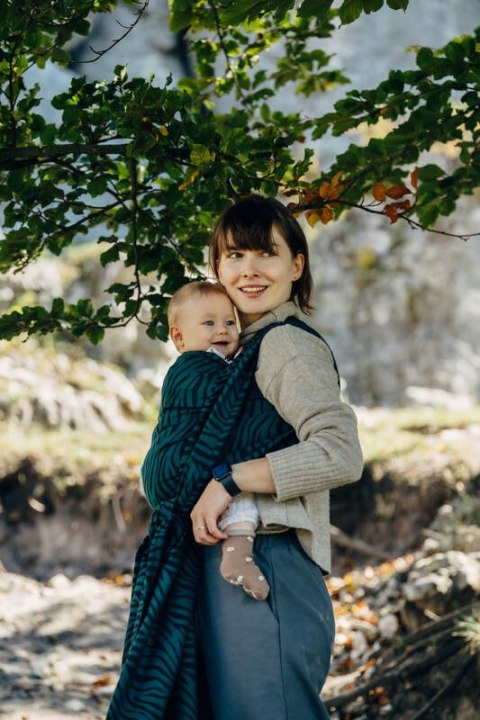 Żakardowa chusta do noszenia dzieci (63% bawełna, 37% wełna merino) - ZEBRA - SAVANNA - rozmiar XS