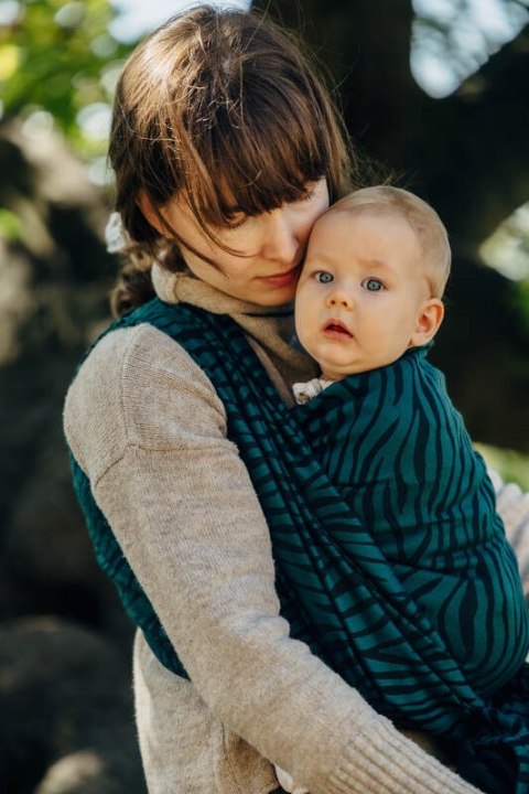 Żakardowa chusta do noszenia dzieci (63% bawełna, 37% wełna merino) - ZEBRA - SAVANNA - rozmiar XS