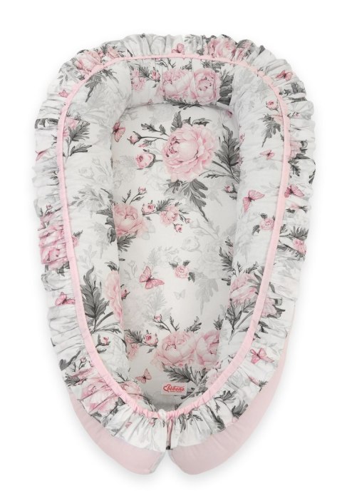 Bobono Kokon niemowlęcy kojec otulacz Premium z falbanką - Romantic peonies