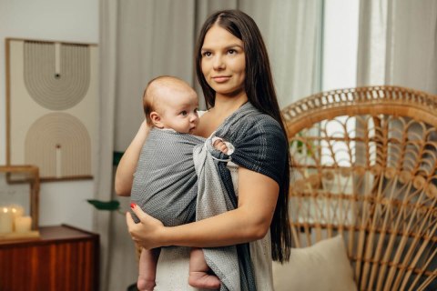 Chusta kółkowa, splot jodełkowy, ramię bez zakładek (100% bawełna) - MAŁA JODEŁKA OMBRE SZARY - standard 1.8m