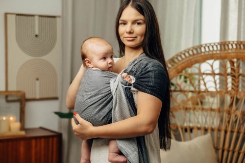 Chusta kółkowa, splot jodełkowy, ramię bez zakładek (100% bawełna) - MAŁA JODEŁKA OMBRE SZARY - standard 1.8m