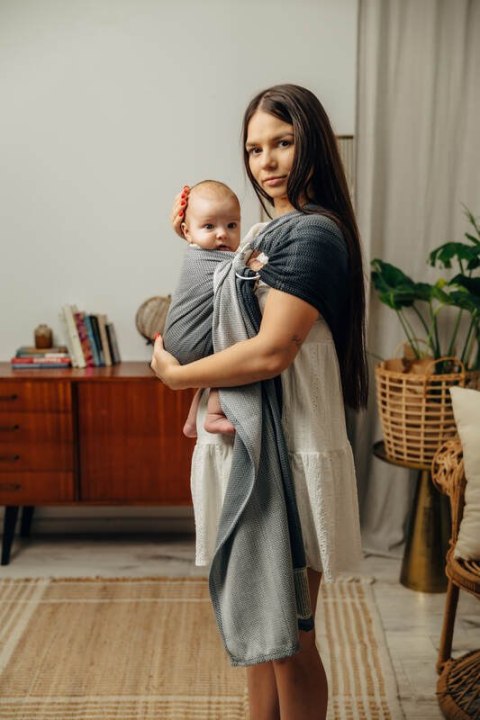 Chusta kółkowa, splot jodełkowy, ramię bez zakładek (100% bawełna) - MAŁA JODEŁKA OMBRE SZARY - standard 1.8m