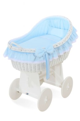 My Sweet Baby Wiklinowy kosz Mojżesza z budką wiklinową Carina biały + niebieska pościel
