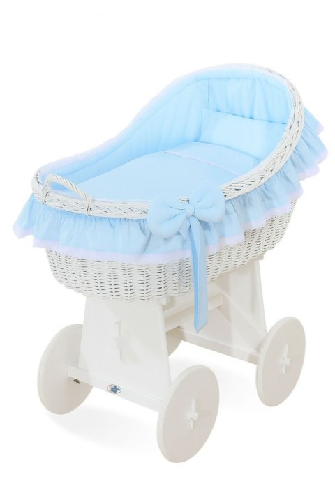 My Sweet Baby Wiklinowy kosz Mojżesza z budką wiklinową Carina biały + niebieska pościel