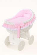 My Sweet Baby Wiklinowy kosz Mojżesza z budką wiklinową Carina biały + różowa pościel