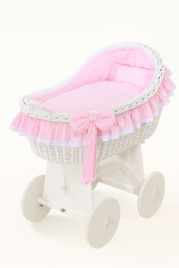My Sweet Baby Wiklinowy kosz Mojżesza z budką wiklinową Carina biały + różowa pościel