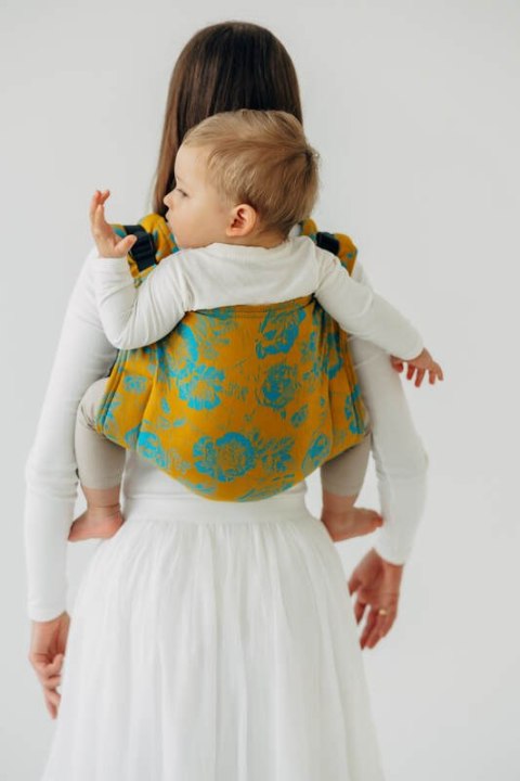 Nosidło Klamrowe Onbuhimo PRO z tkaniny żakardowej (100% bawełna), rozmiar toddler - RETRO'N'ROSES - ROSARIUM
