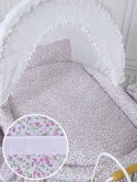 My Sweet Baby Luxury Wiklinowy kosz Mojżesza Retro ze składaną budką Jasmine - biały + różowa pościel z koronką