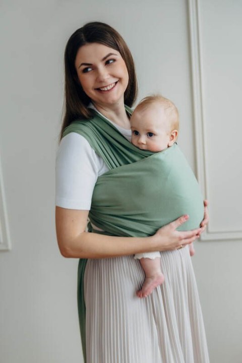 Chusta do noszenia dzieci, elastyczna - Sage - rozmiar standardowy 5.0 m (drugi gatunek)