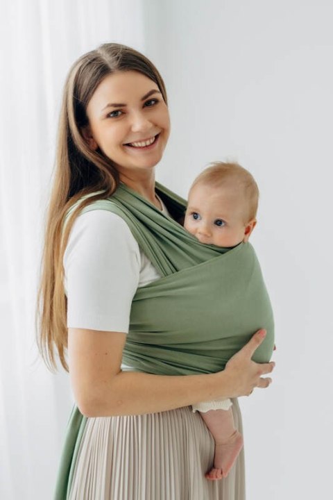 Chusta do noszenia dzieci, elastyczna - Sage - rozmiar standardowy 5.0 m (drugi gatunek)