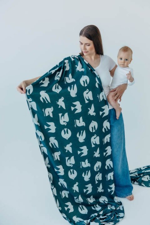 Żakardowa chusta do noszenia dzieci, 100% wiskoza bambusowa - BIRDY - SKYWARD - rozmiar XL